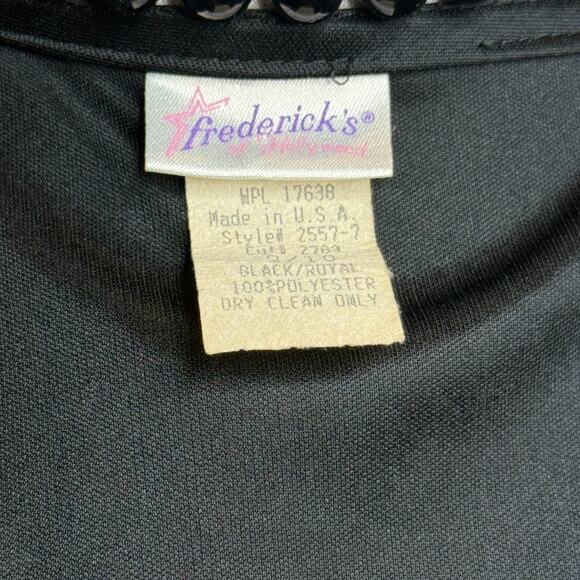 Frederick’s of Hollywood 80s Draped Satin Dress Black Blue Sz M Vintage Glam - Picture 11 of 12